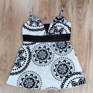 🔺️A. Byer Black & White Mandala Dotted Swiss Sleeveless Top Small